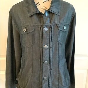 Tahari Size XL Charcoal Color Lightweight Jean Style Jacket Snap Front 2 Pockets